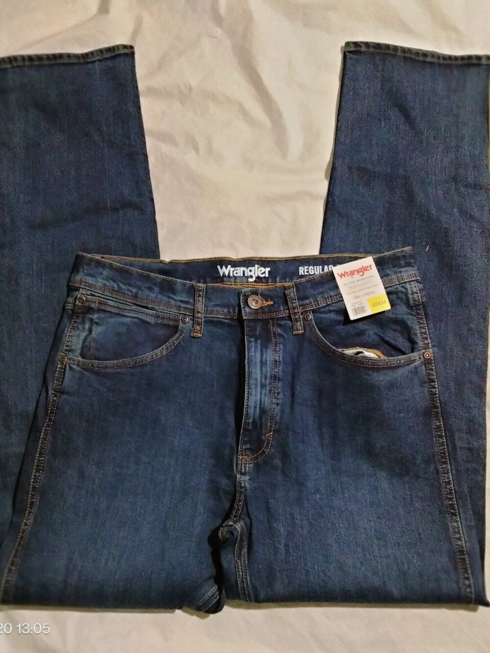 Wrangler Regular Fit Jeans Mens 32x34 Dark Blue Stretch Denim NWT